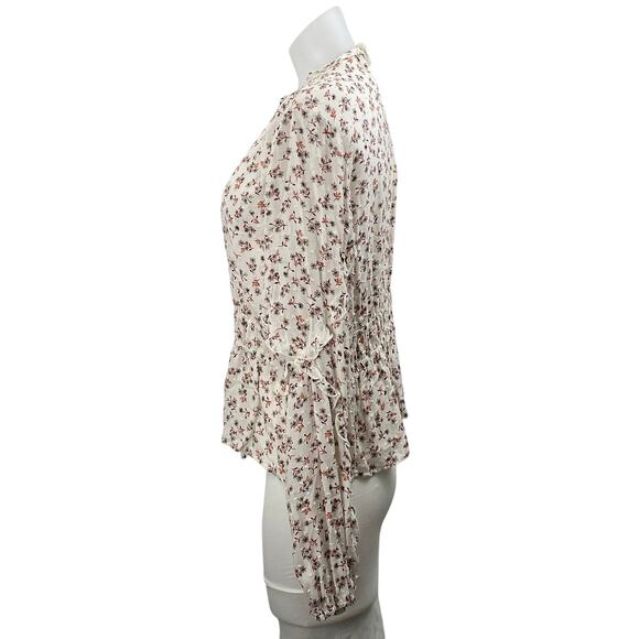 Blue Life Multicolor Floral Ruffle Tie Front Long Sleeve Peplum Blouse Top Sz M - Picture 3 of 5